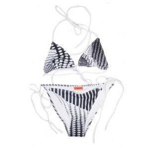 CLOVER  CANYON TORQUED WALLS TRIANGLE BIKINI SET SWIM POLKA STRIPE ( L )